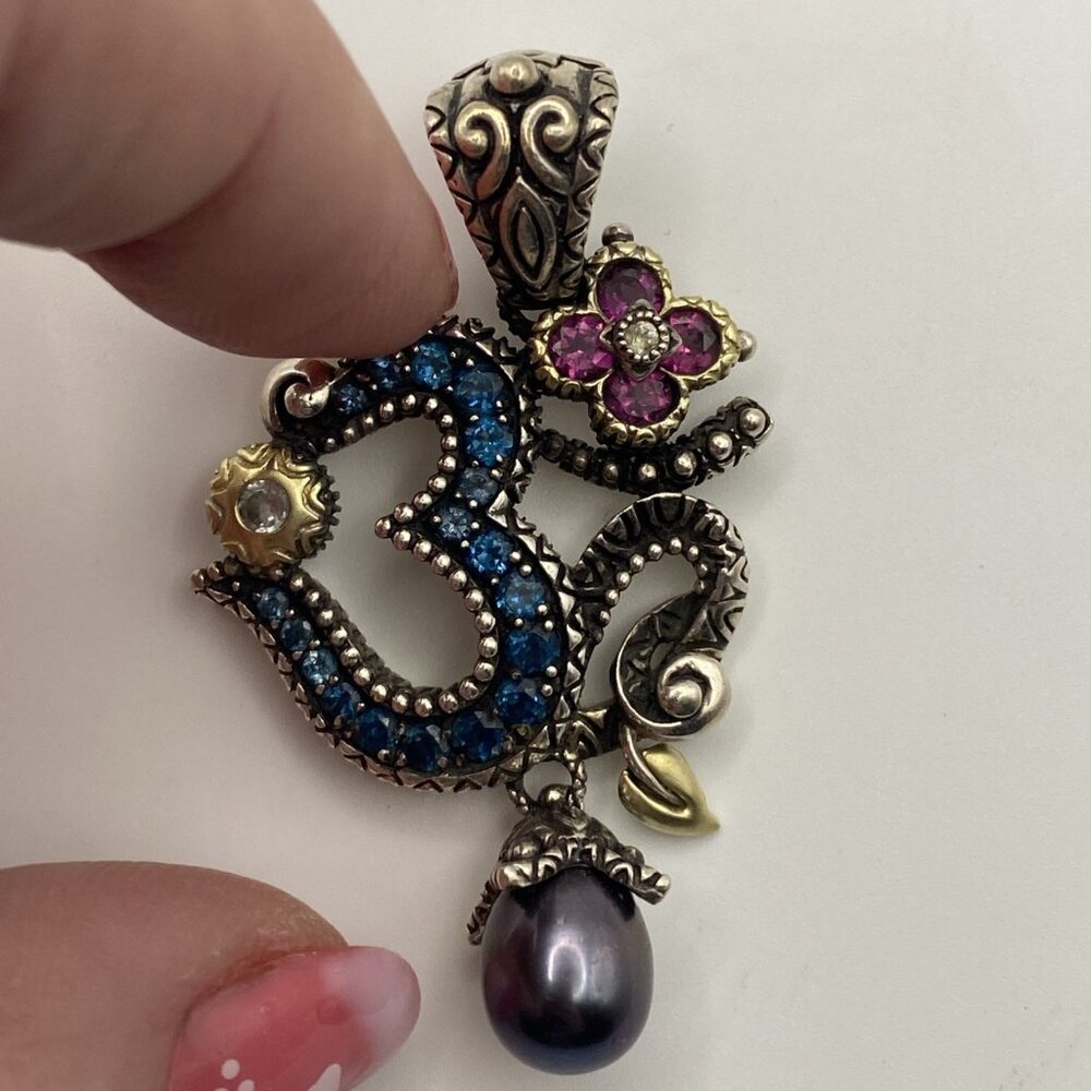 Barbara Bixby Sterling Silver 18K Gemstone Om Enhancer Pendant Pearl Topaz Garne - Picture 7 of 8